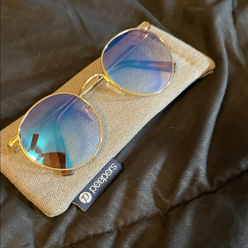 Randolph Gold Frame Sunglasses with Blue Lenses